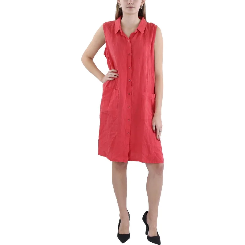 Womens Shirt Dress Sleeveless Shirtdress