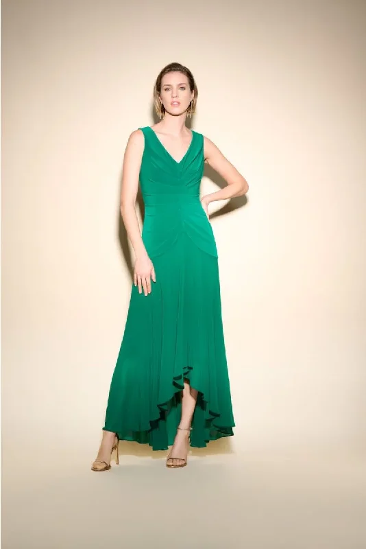 Joseph Ribkoff True Emerald Green Pleated Sleeveless Hi-Low Maxi Dress 233721