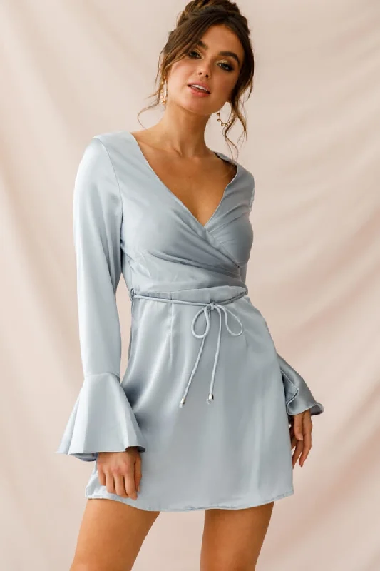 Nikki Flared Cuff Satin Dress Grey