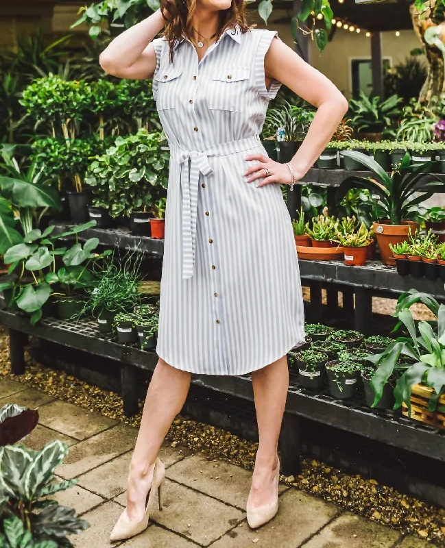 Striped Shirt Dress In Blue