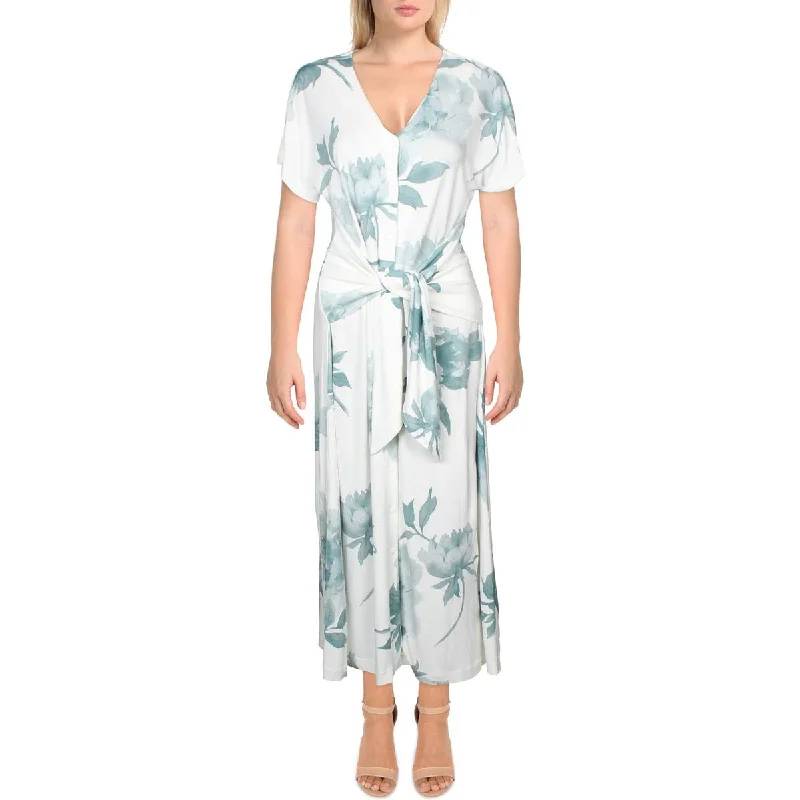 Womens Floral Print Tie Front Shirtdress