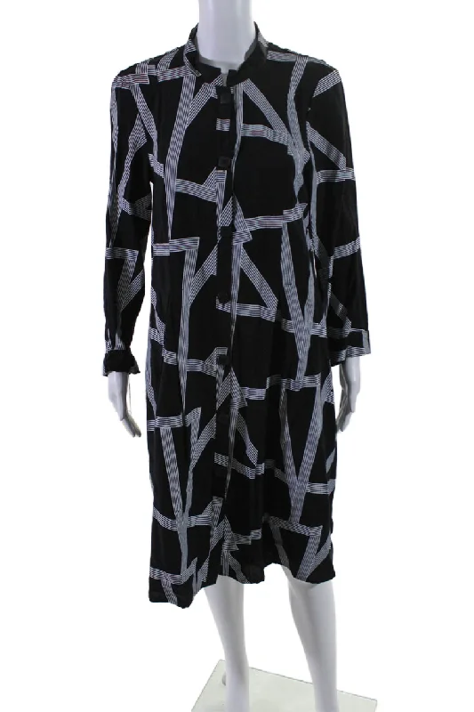 Trine Kryger Simonsen Womens Black White Printed Button Front Shirt Dress