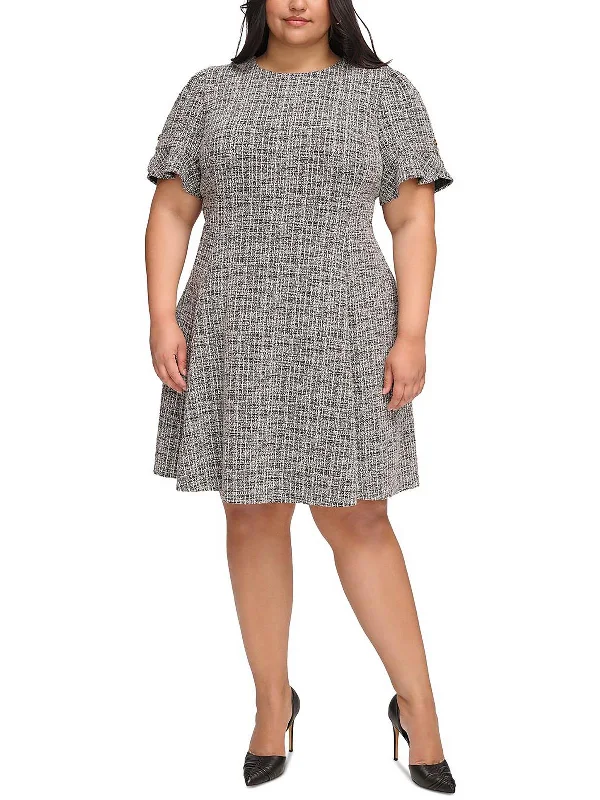 Plus Womens Printed Knit Fit & Flare Dress