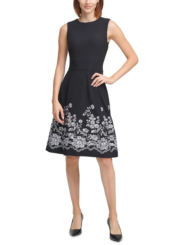 Womens Knit Embroidered Fit & Flare Dress