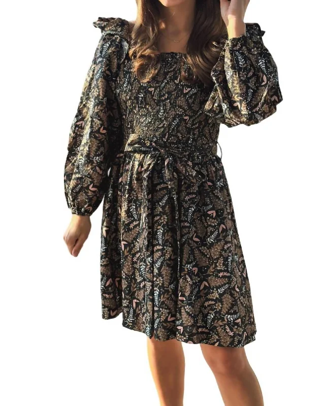 Autumn Floral Mini Dress In Brown/Black | Brown/Black