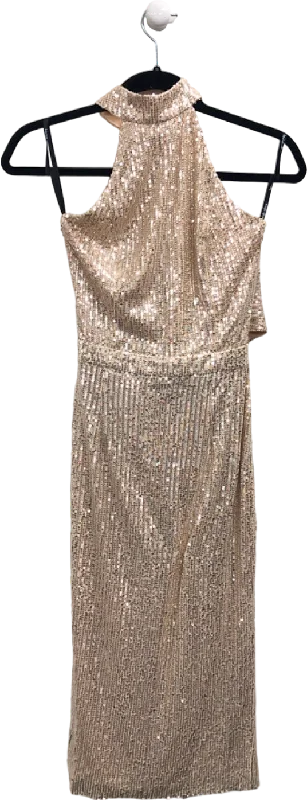 Lavish Alice Beige Sequin Halterneck Midi Dress UK 6