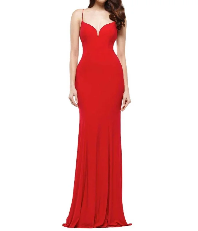 Fit & Flare Long Dress In Red