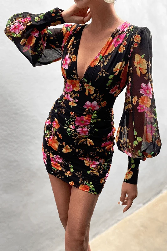 Kim Mini Dress - Black Floral