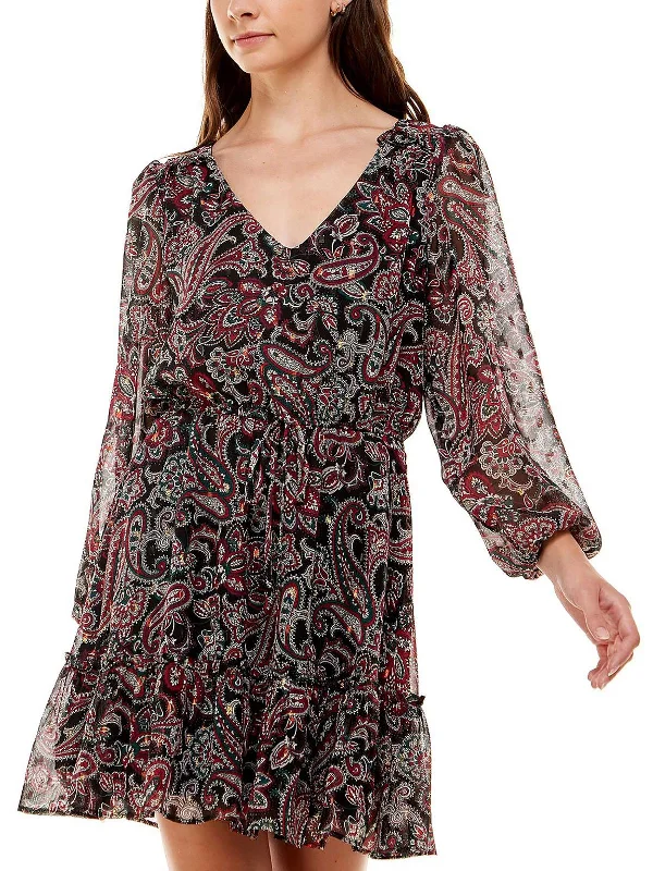 Juniors Womens Paisley Above Knee Fit & Flare Dress