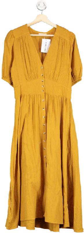 by Iris Yellow Cotton Midi Dress UK XS