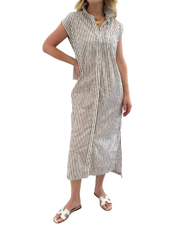 80's Poplin Stripe Shirt Dress In Twig