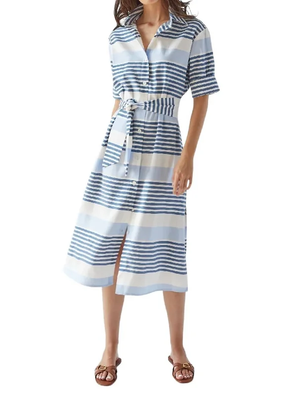 Randi Long Shirtdress In Blue Stripe