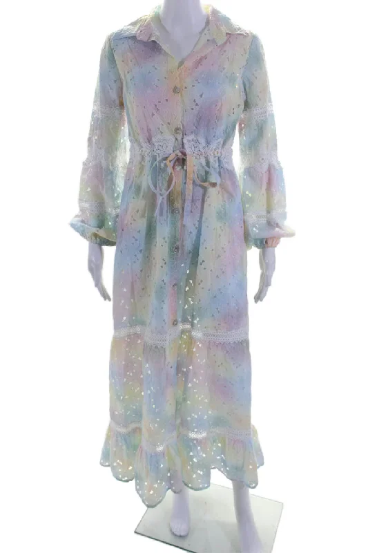 Temptation Positano Womens Linen Pastel Multicolor Floral Shirt Dress