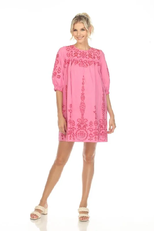 Johnny Was Jade Pink Primrose Eyelet Embroidered Mini Dress Boho Chic L38223