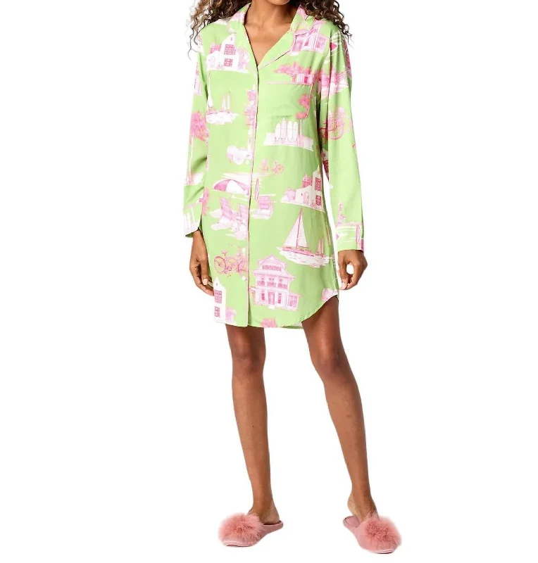 Florida Toile Sleep Shirt In Green-Pink