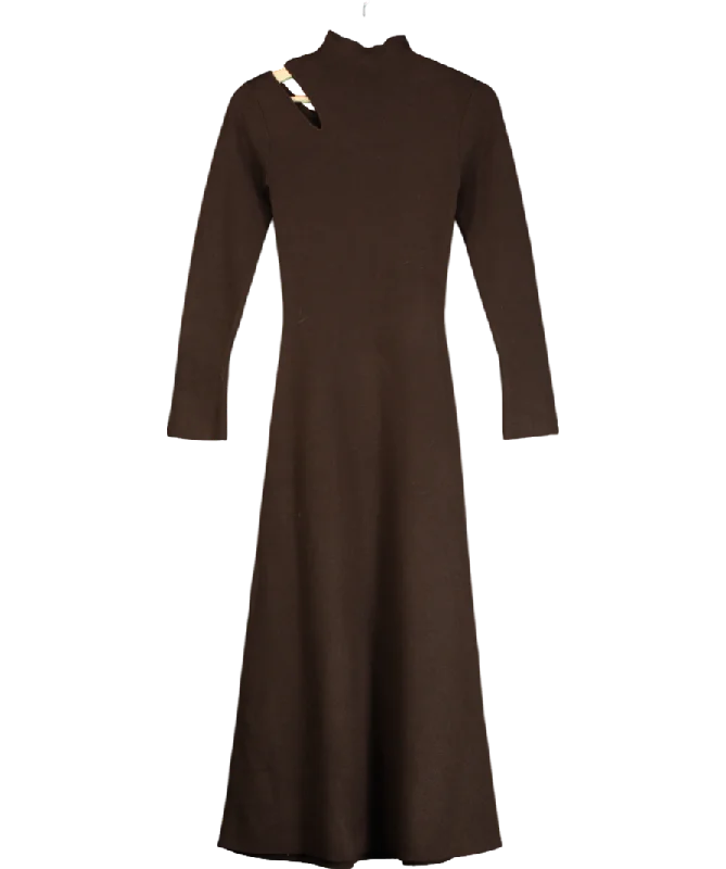 River Island Brown Long Sleeve Cut Out Midi Dress UK 6