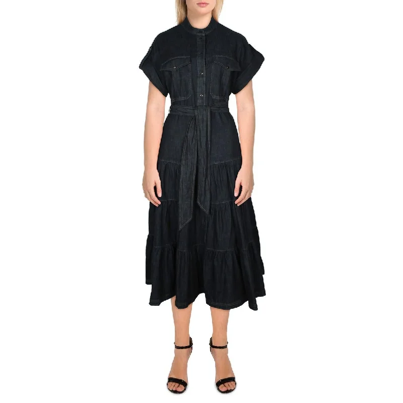 Womens Cotton Mid Calf Shirtdress