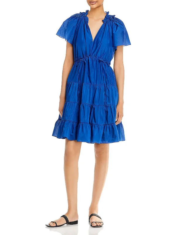 Casey Womens Tiered Above Knee Fit & Flare Dress