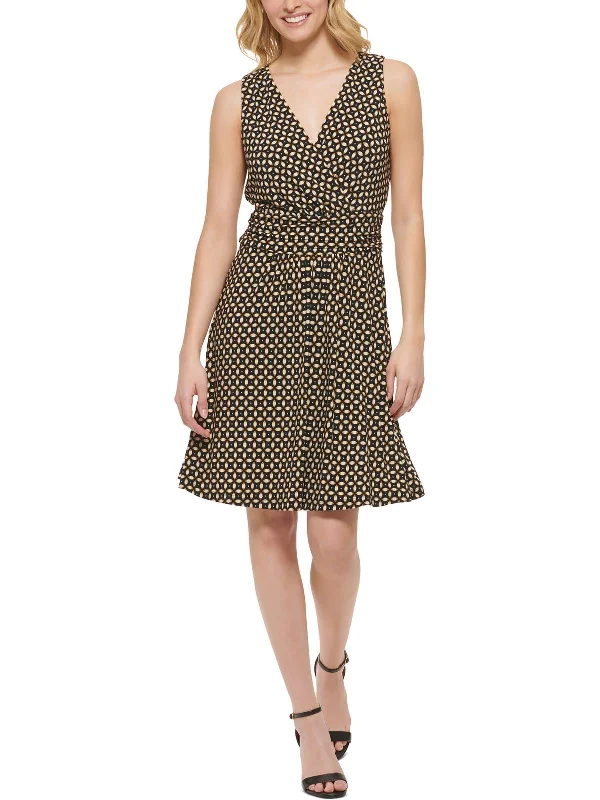 Womens Geometric Above Knee Fit & Flare Dress