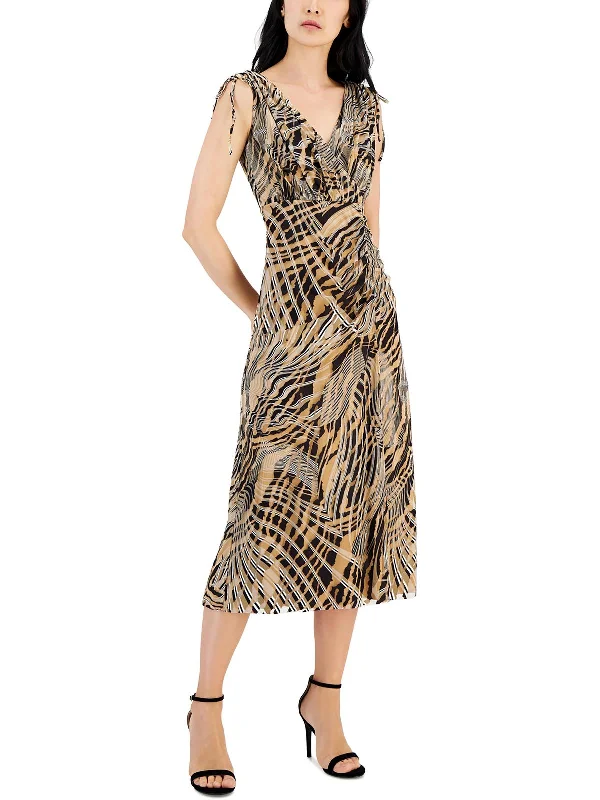 Womens Printed Ruched Fit & Flare Dress