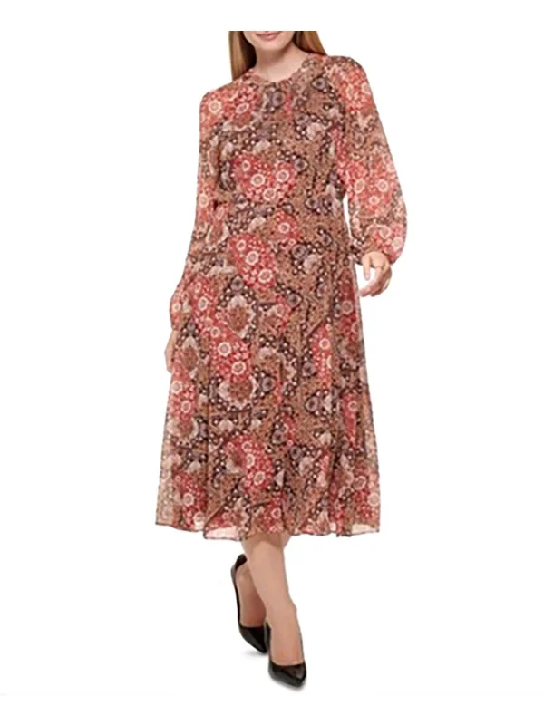 Plus Womens Paisley Long Fit & Flare Dress