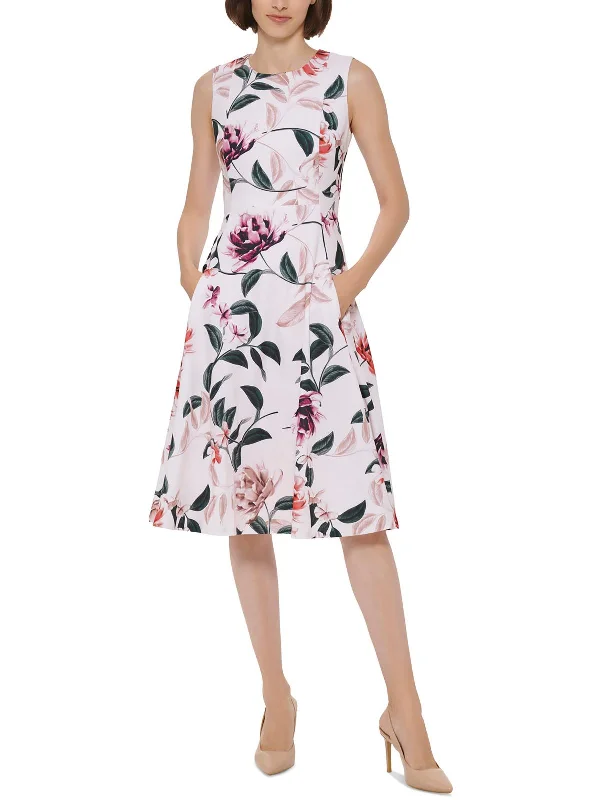 Womens Floral Print Crepe Fit & Flare Dress