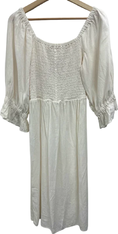 By Very White Smocked Midi Dress UK 14