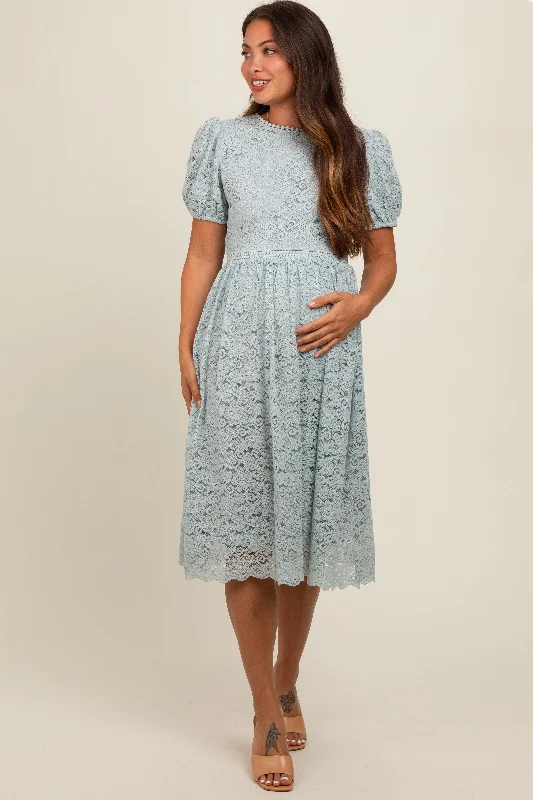 Light Olive Lace Maternity Midi Dress