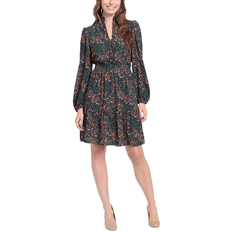 Petites Womens Blouson Spring Fit & Flare Dress