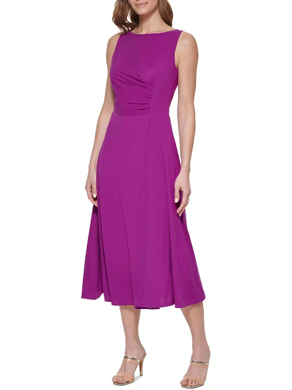 Womens Ruched Midi Fit & Flare Dress