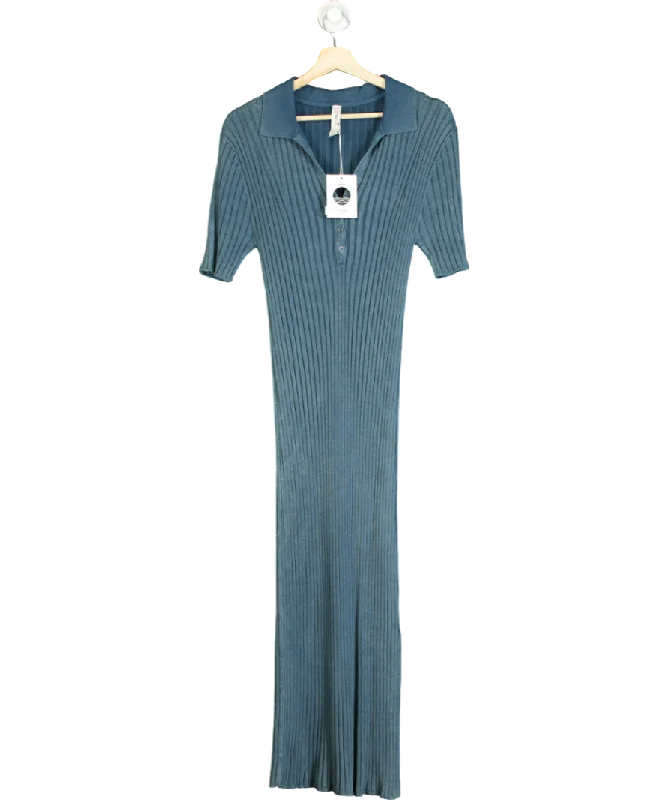 Daily Practice Blue Ribbed Polo Midi Dress UK L