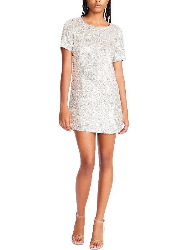 Womens Sequined Short Sleeves T-Shirt Dress