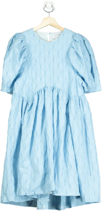 Urban Revivo Light Blue Textured Puff Sleeve Midi Dress UK 10