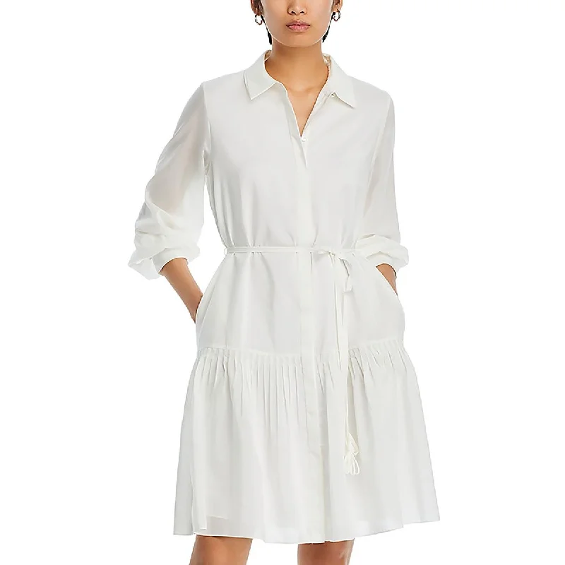 Womens Collared Ruched Shirtdress