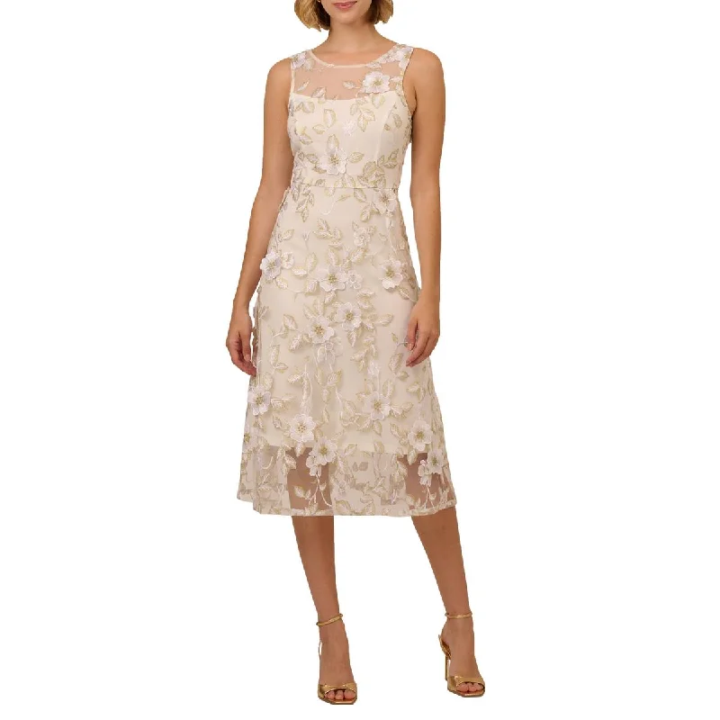 Womens 3D Floral Embroidery Fit & Flare Dress