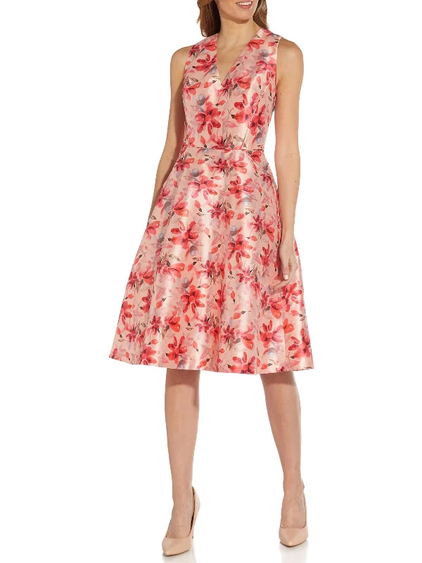 Womens Floral Print Knee-Length Fit & Flare Dress