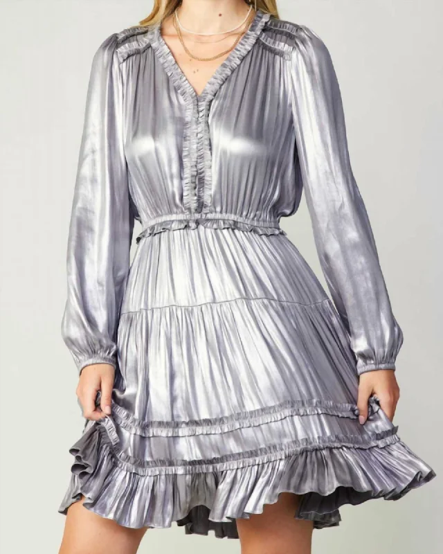 Metallic Tiered Mini Dress In Silver | Silver