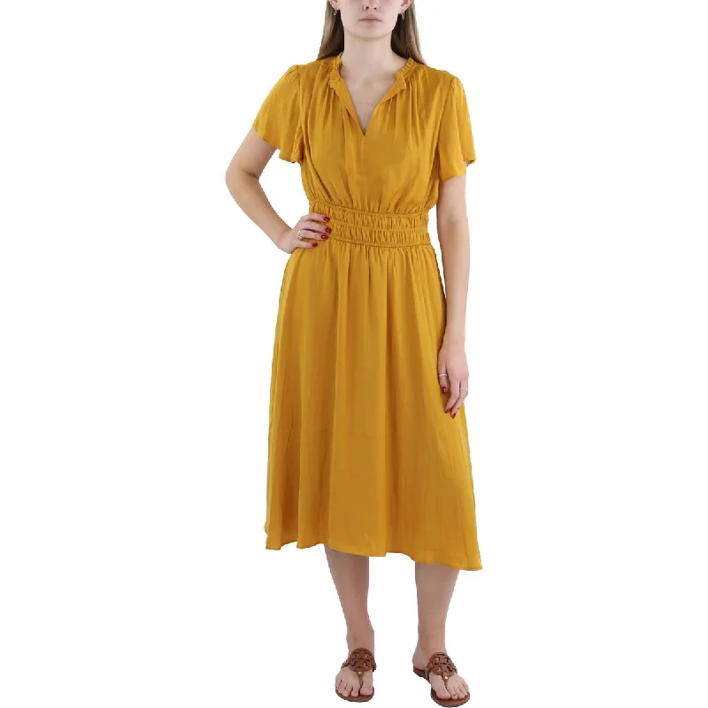 Womens Knee-Length Smocked Fit & Flare Dress