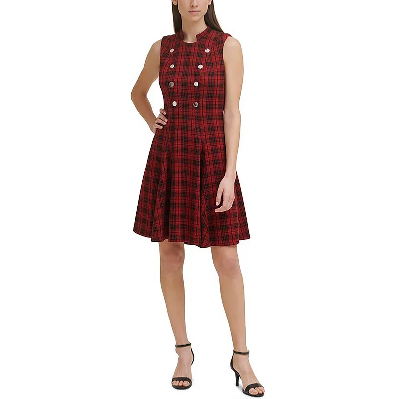 Womens Plaid Above Knee Fit & Flare Dress