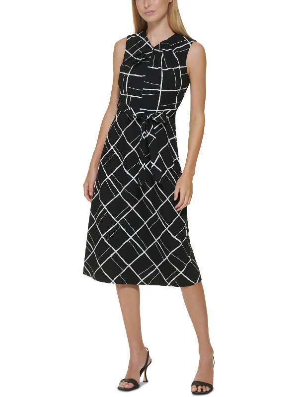 Womens Belted Long Fit & Flare Dress