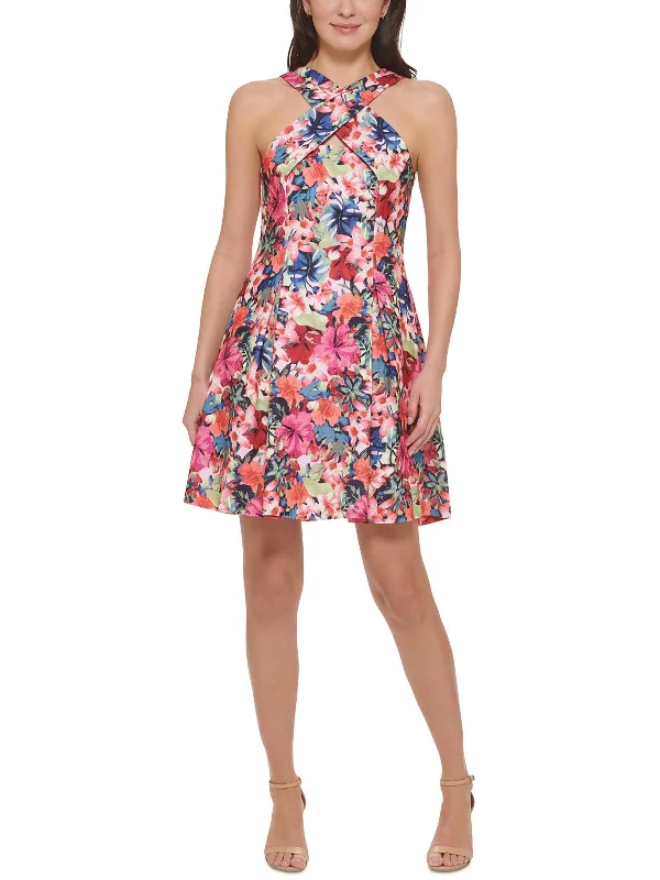 Petites Womens Scuba Fit & Flare Dress