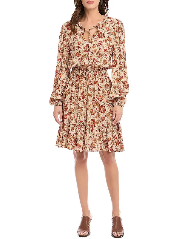 Womens Long Sleeves Floral Fit & Flare Dress