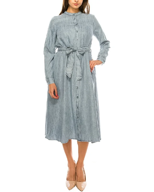 YAL New York Acid Denim Belted Linen-Blend Shirtdress