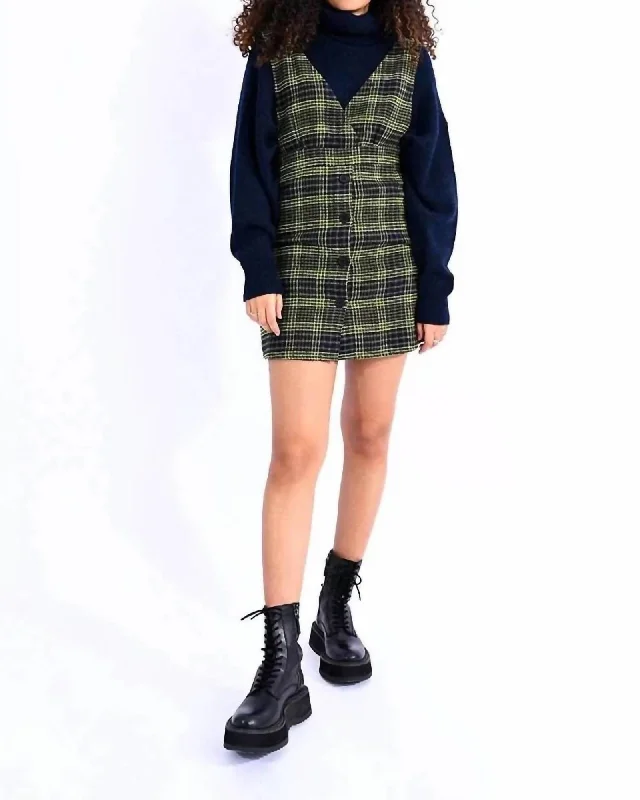 Plaid Jumper Mini Dress In Green | Green