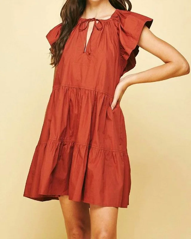 Caroline Ruffle Mini Dress In Burnt Orange | Burnt Orange