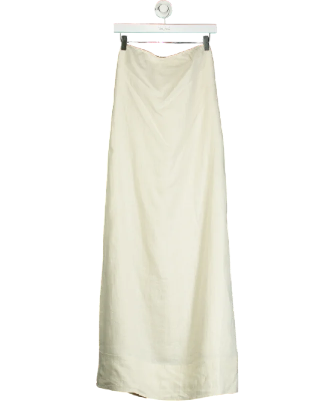 Massimo Dutti Cream Linen Strapless Midi Dress UK M