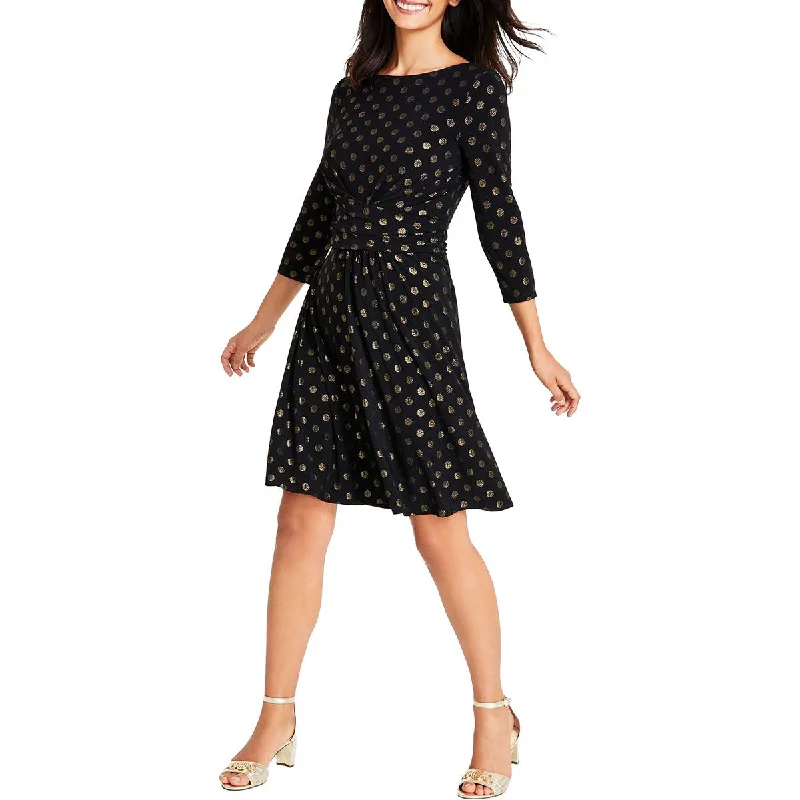 Womens Ruched Knee Length Fit & Flare Dress