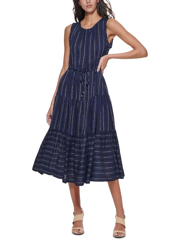 Womens Striped Long Fit & Flare Dress