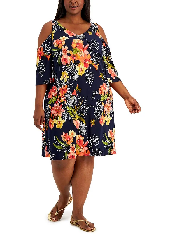 Plus Womens Printed Midi Fit & Flare Dress