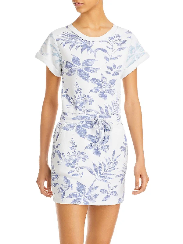 Womens Floral Print Crew Neck T-Shirt Dress